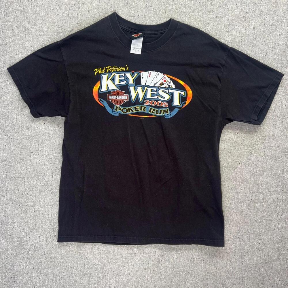 Harley Davidson Key West Poker Run T Shirt Mens Size L Y2K Miami